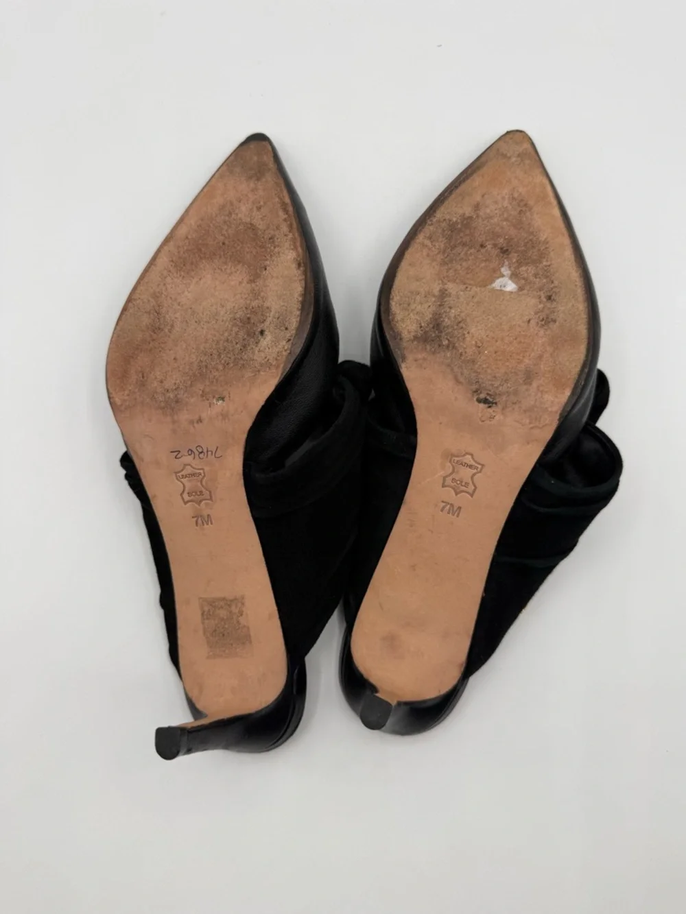 Tory Burch Eleanor Black Leather Pointed Toe Mule Heels w/ Velvet Bow Size 7
